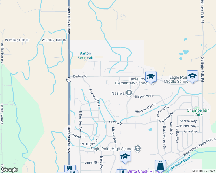 map of restaurants, bars, coffee shops, grocery stores, and more near 996 Win Way in Eagle Point
