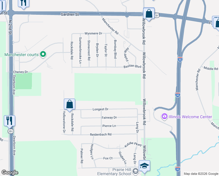 map of restaurants, bars, coffee shops, grocery stores, and more near 15432 Willowbrook Road in South Beloit