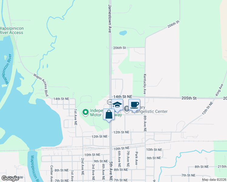 map of restaurants, bars, coffee shops, grocery stores, and more near North Ridge Court in Independence