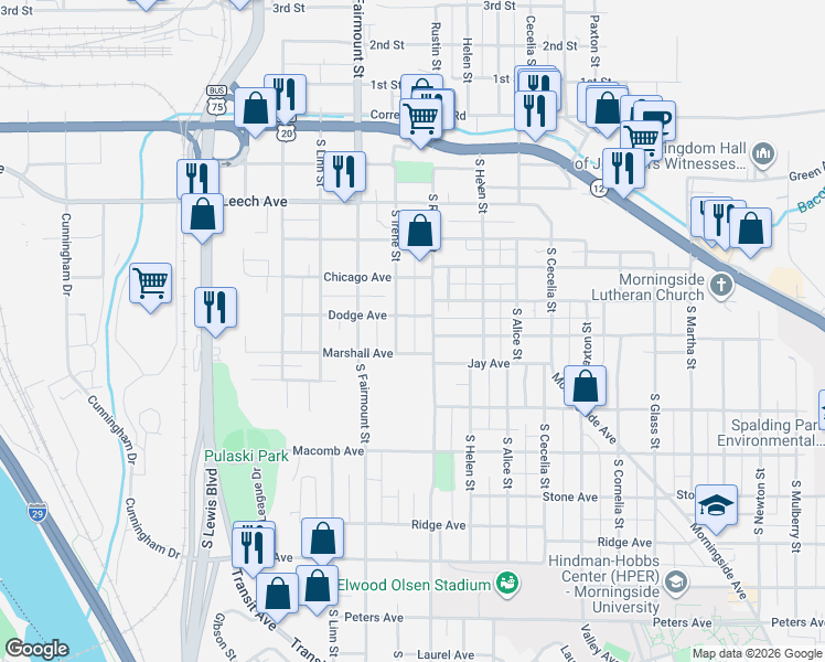 map of restaurants, bars, coffee shops, grocery stores, and more near 2851-2899 Dodge Ave in Sioux City