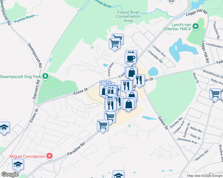 map of restaurants, bars, coffee shops, grocery stores, and more near 1004 Paradise Road in Swampscott