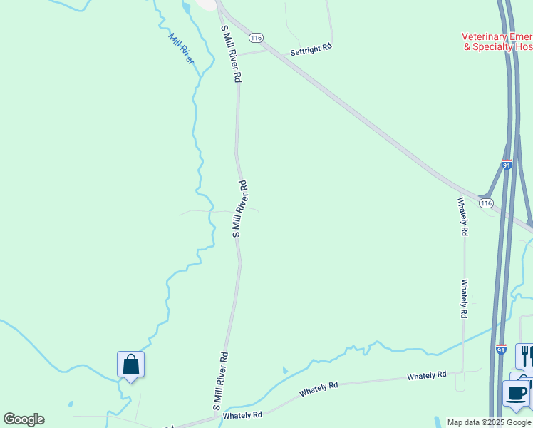 map of restaurants, bars, coffee shops, grocery stores, and more near 69 South Mill River Road in Deerfield