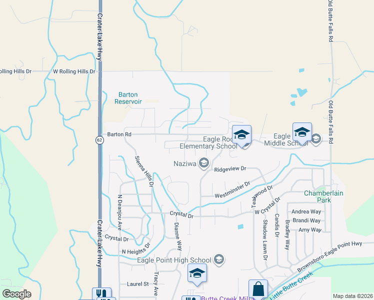 map of restaurants, bars, coffee shops, grocery stores, and more near 966 Win Way in Eagle Point