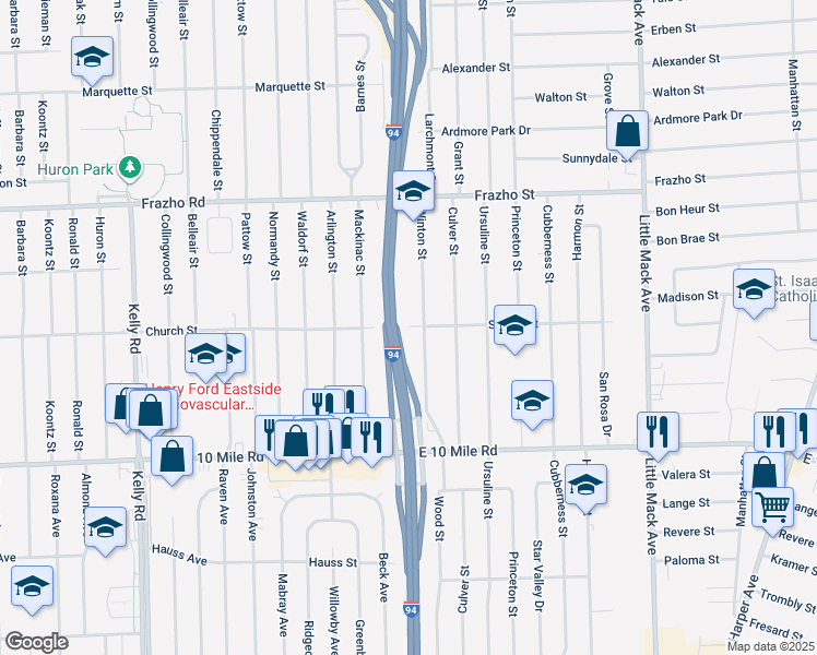 map of restaurants, bars, coffee shops, grocery stores, and more near 9854 Statler Street in Saint Clair Shores
