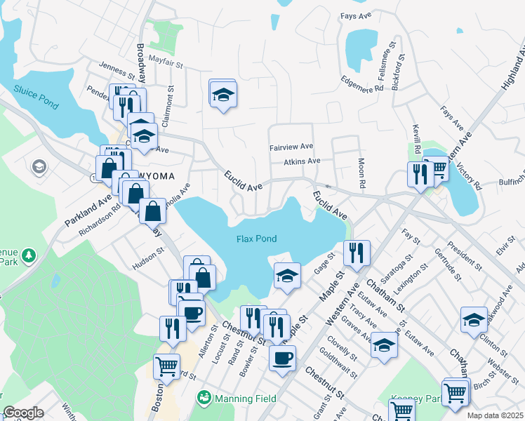 map of restaurants, bars, coffee shops, grocery stores, and more near 15 Sylvia Street in Lynn