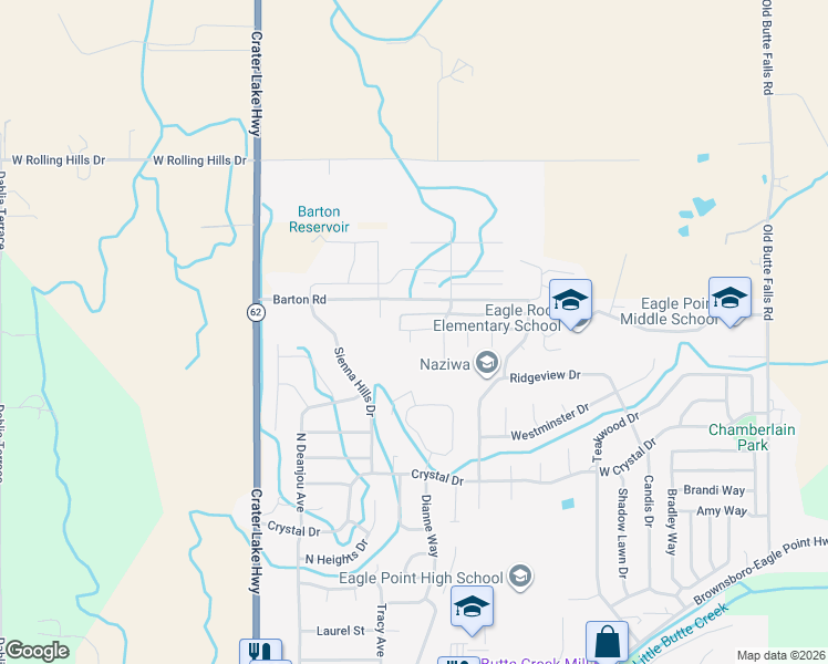 map of restaurants, bars, coffee shops, grocery stores, and more near 996 Win Way in Eagle Point