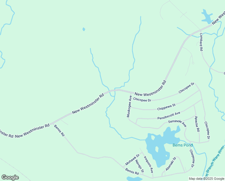 map of restaurants, bars, coffee shops, grocery stores, and more near New Westminster Road in Hubbardston