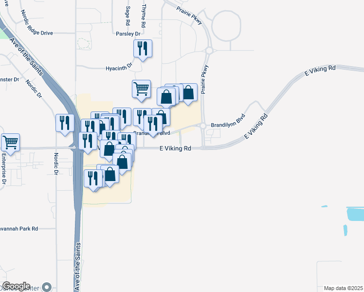 map of restaurants, bars, coffee shops, grocery stores, and more near Viking Road Trail in Cedar Falls