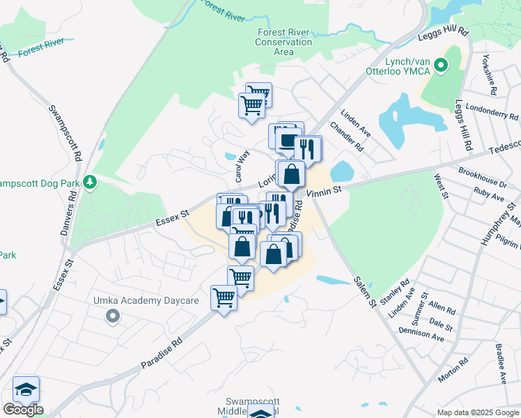 map of restaurants, bars, coffee shops, grocery stores, and more near 1004 Paradise Road in Swampscott