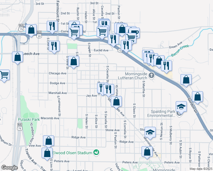 map of restaurants, bars, coffee shops, grocery stores, and more near 3118 Dodge Avenue in Sioux City