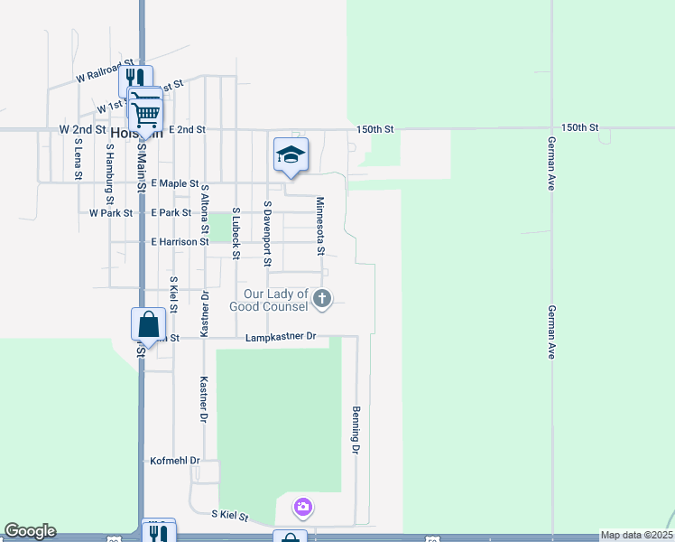 map of restaurants, bars, coffee shops, grocery stores, and more near 400 Minnesota Street in Holstein