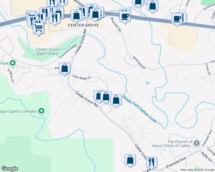 map of restaurants, bars, coffee shops, grocery stores, and more near 3214 Lake Ridge Drive in Dubuque