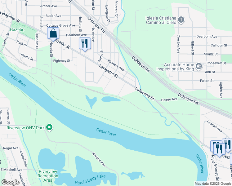 map of restaurants, bars, coffee shops, grocery stores, and more near 47 Zuma Street in Waterloo