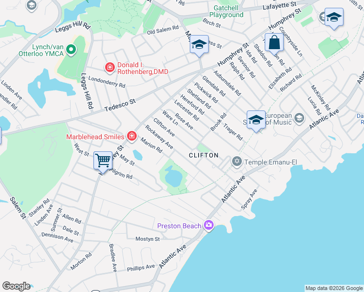 map of restaurants, bars, coffee shops, grocery stores, and more near 34 Rockaway Avenue in Marblehead