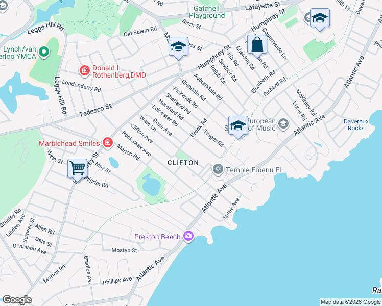 map of restaurants, bars, coffee shops, grocery stores, and more near 3 Brook Road in Marblehead