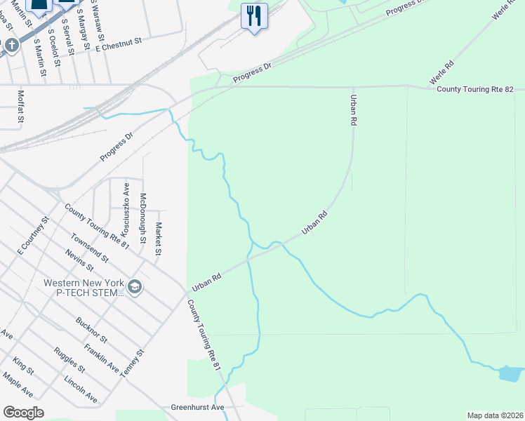 map of restaurants, bars, coffee shops, grocery stores, and more near 11149 Urban Road in Dunkirk