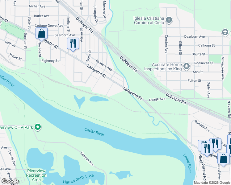 map of restaurants, bars, coffee shops, grocery stores, and more near 2846 Lafayette St in Waterloo