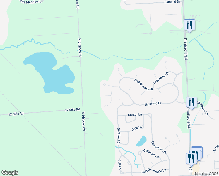 map of restaurants, bars, coffee shops, grocery stores, and more near 26759 Windchase Drive in South Lyon