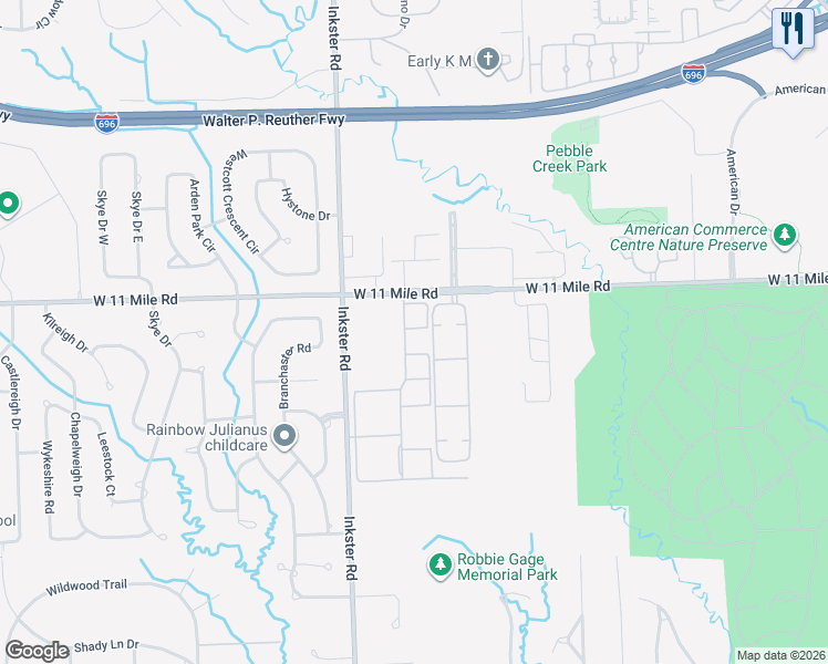 map of restaurants, bars, coffee shops, grocery stores, and more near 26794 Summerdale Drive in Southfield