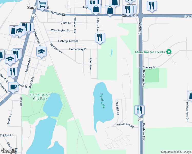 map of restaurants, bars, coffee shops, grocery stores, and more near 840 South Park Avenue in South Beloit