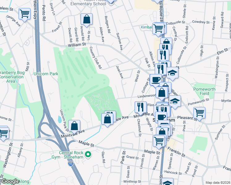 map of restaurants, bars, coffee shops, grocery stores, and more near 6 Richardson Road in Stoneham
