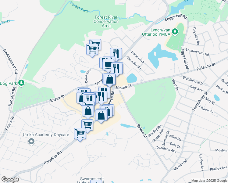 map of restaurants, bars, coffee shops, grocery stores, and more near 811 Paradise Road in Swampscott