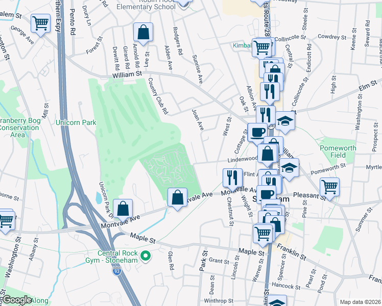 map of restaurants, bars, coffee shops, grocery stores, and more near 6 Richardson Road in Stoneham