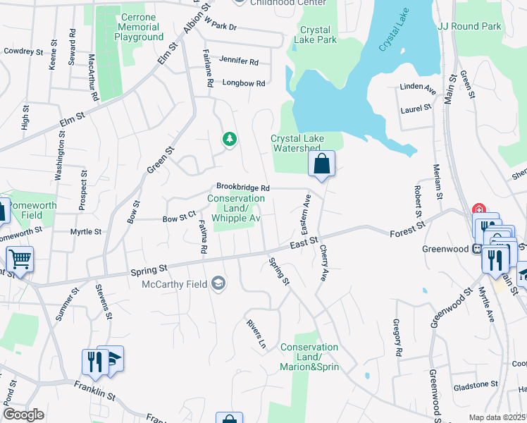map of restaurants, bars, coffee shops, grocery stores, and more near 19 Whipple Avenue in Stoneham