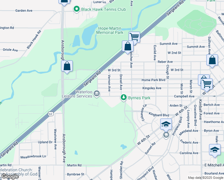 map of restaurants, bars, coffee shops, grocery stores, and more near 933 Kingsley Avenue in Waterloo