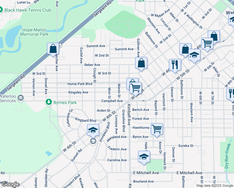 map of restaurants, bars, coffee shops, grocery stores, and more near 313 Kingsley Avenue in Waterloo