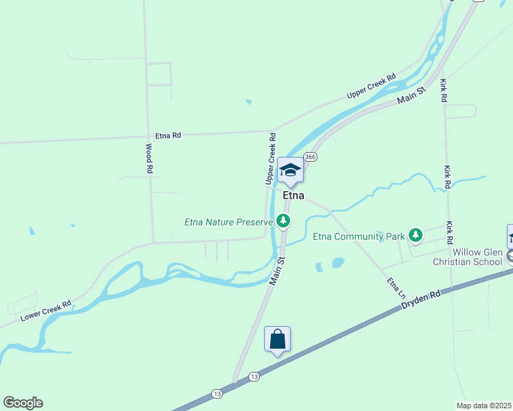map of restaurants, bars, coffee shops, grocery stores, and more near 12 Lower Creek Road in Ithaca