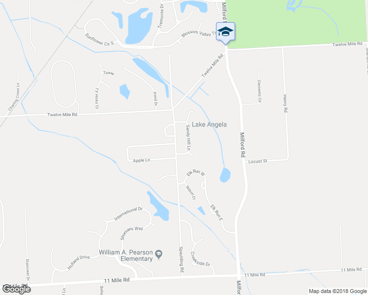 map of restaurants, bars, coffee shops, grocery stores, and more near 27100 Sandy Hill Lane in Lyon Charter Township