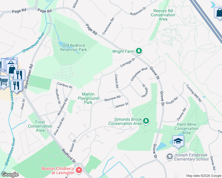 map of restaurants, bars, coffee shops, grocery stores, and more near 27 Volunteer Way in Lexington