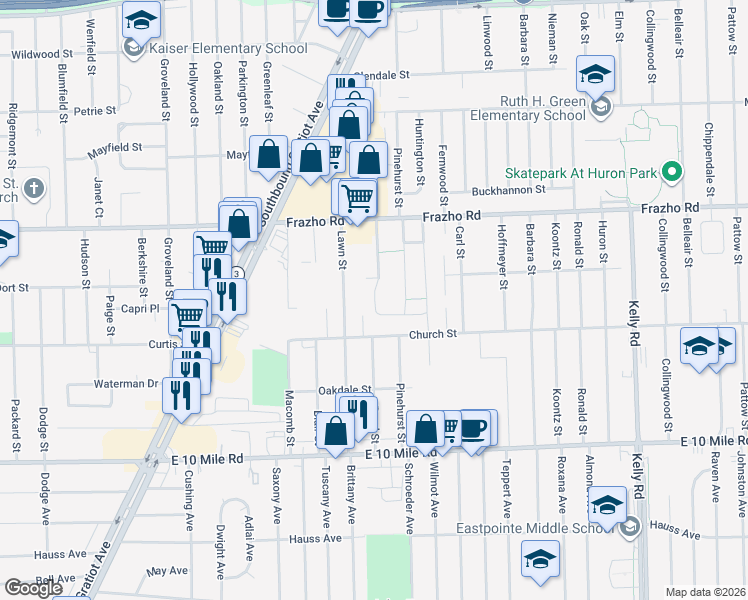 map of restaurants, bars, coffee shops, grocery stores, and more near 32864 Amberidge Drive in Roseville