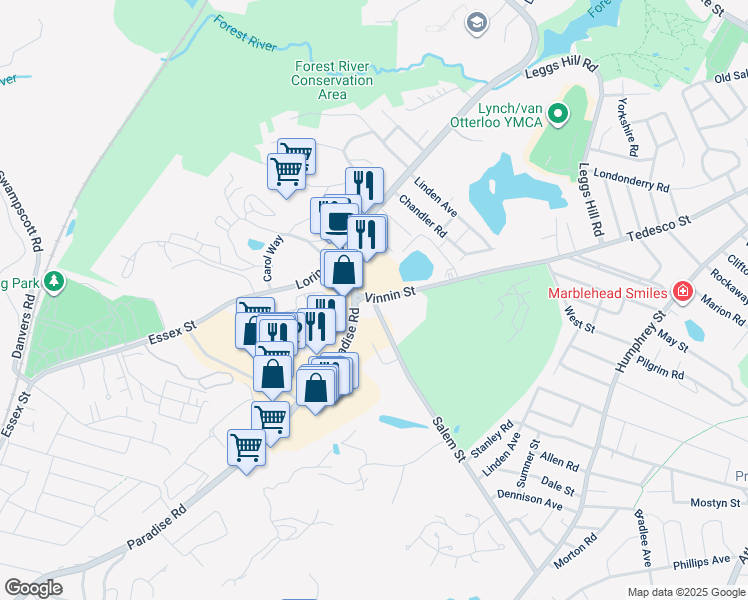 map of restaurants, bars, coffee shops, grocery stores, and more near 415 Salem Street in Swampscott