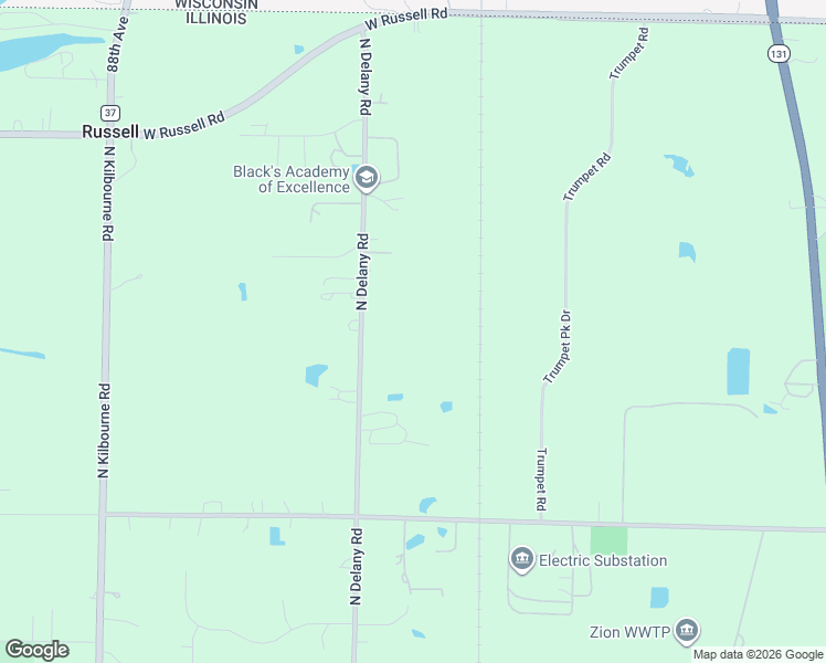 map of restaurants, bars, coffee shops, grocery stores, and more near 42771 North Delany Road in Zion