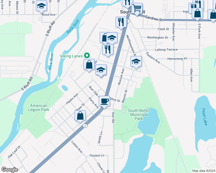 map of restaurants, bars, coffee shops, grocery stores, and more near 840 Blackhawk Boulevard in South Beloit