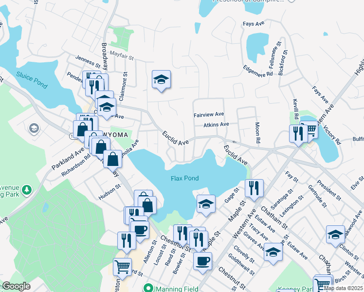 map of restaurants, bars, coffee shops, grocery stores, and more near 15 Sylvia Street in Lynn