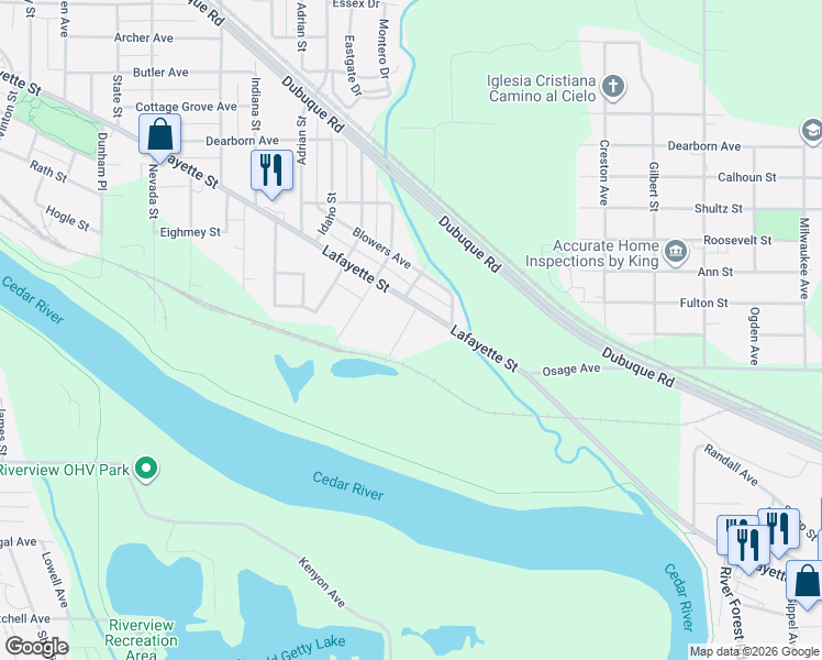 map of restaurants, bars, coffee shops, grocery stores, and more near 2846 Lafayette St in Waterloo