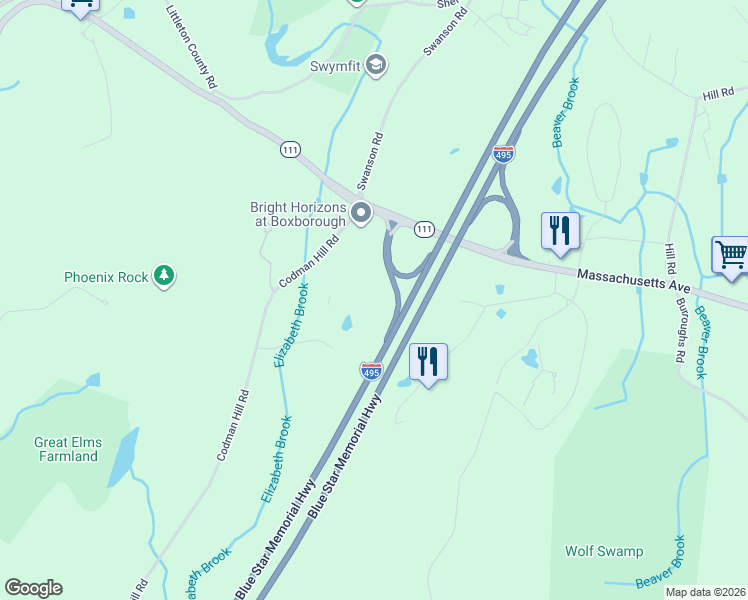 map of restaurants, bars, coffee shops, grocery stores, and more near 60 Codman Hill Road in Boxborough