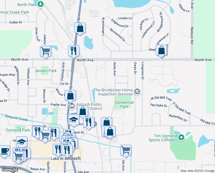 map of restaurants, bars, coffee shops, grocery stores, and more near 649 Drom Court in Antioch