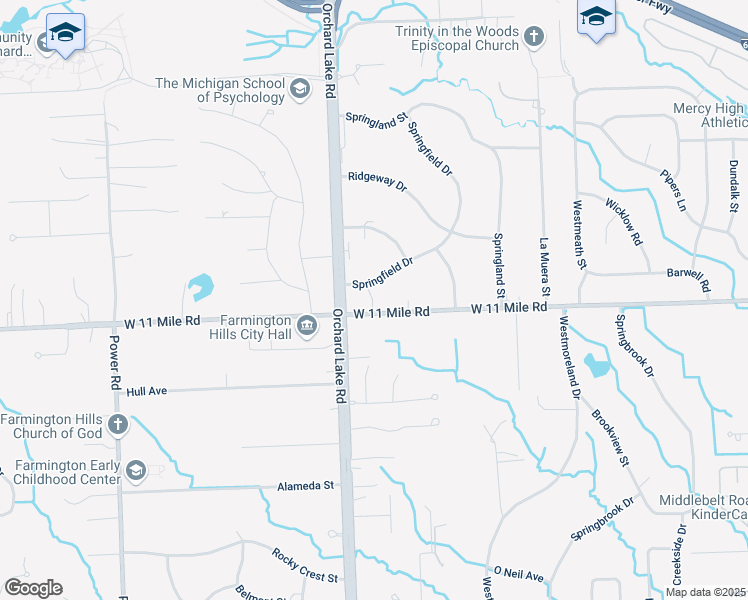 map of restaurants, bars, coffee shops, grocery stores, and more near 31110 West Eleven Mile Road in Farmington Hills