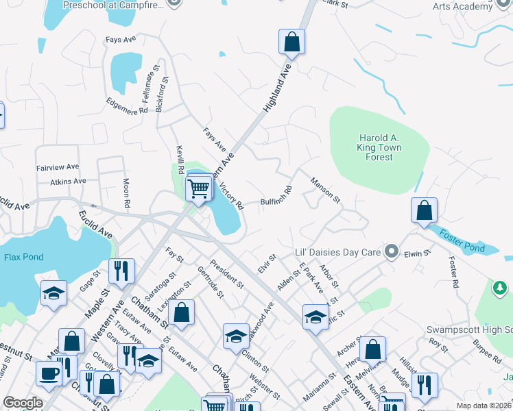 map of restaurants, bars, coffee shops, grocery stores, and more near 26 Waitt Road in Lynn
