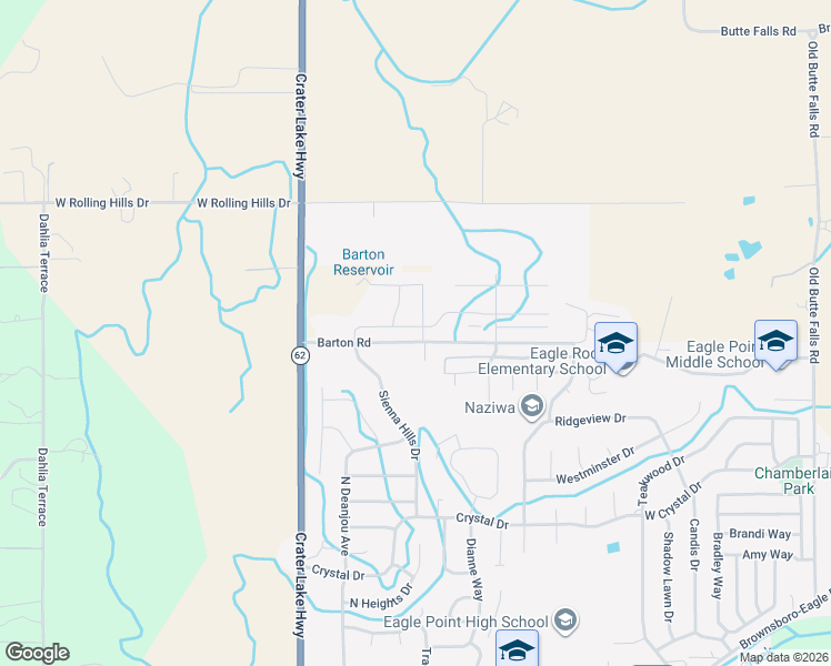 map of restaurants, bars, coffee shops, grocery stores, and more near 233 Barton Road in Eagle Point