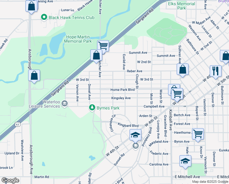 map of restaurants, bars, coffee shops, grocery stores, and more near 702 Home Park Boulevard in Waterloo