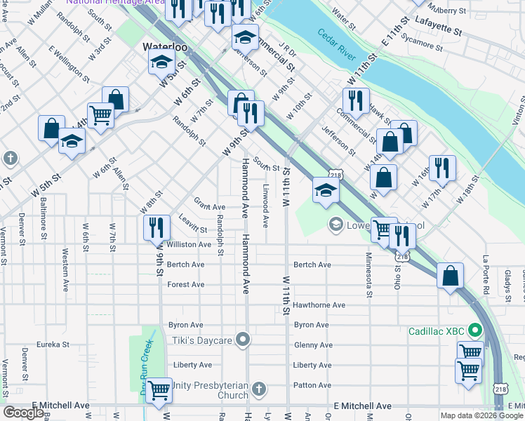map of restaurants, bars, coffee shops, grocery stores, and more near 146 Linwood Avenue in Waterloo