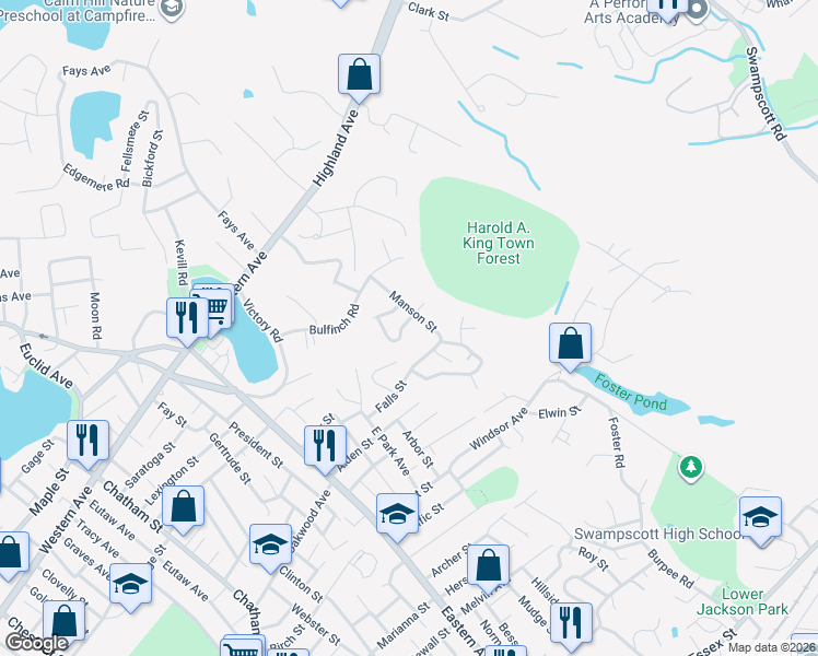 map of restaurants, bars, coffee shops, grocery stores, and more near 3 Briar Hill Drive in Lynn