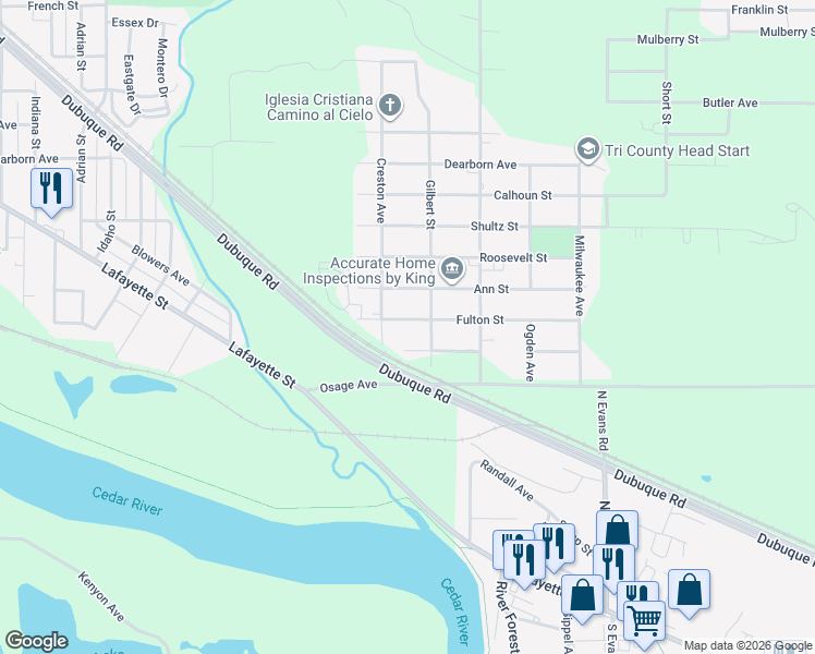 map of restaurants, bars, coffee shops, grocery stores, and more near 1003-1013 Fulton Street in Waterloo