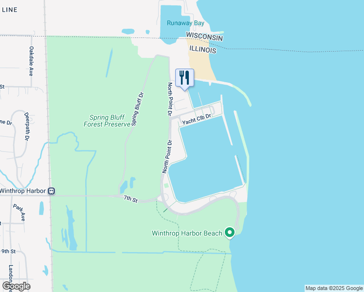 map of restaurants, bars, coffee shops, grocery stores, and more near in Winthrop Harbor