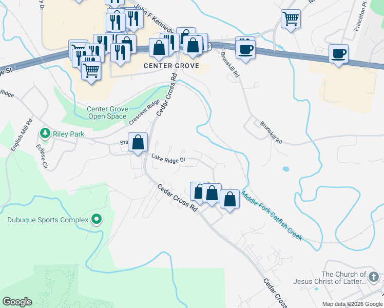 map of restaurants, bars, coffee shops, grocery stores, and more near 454 Tannin Court in Dubuque
